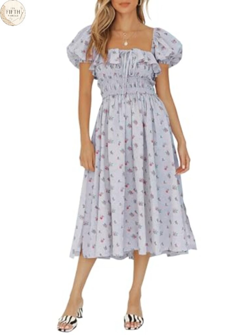 R.Vivimos Women's Cotton Floral Puff Sleeve Midi Dress
